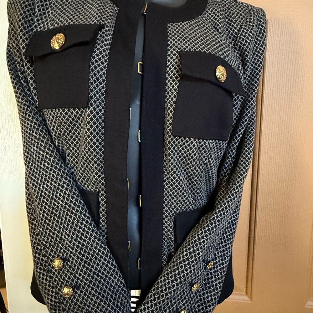 White House Black Market Black and Gold Patterned Jacket